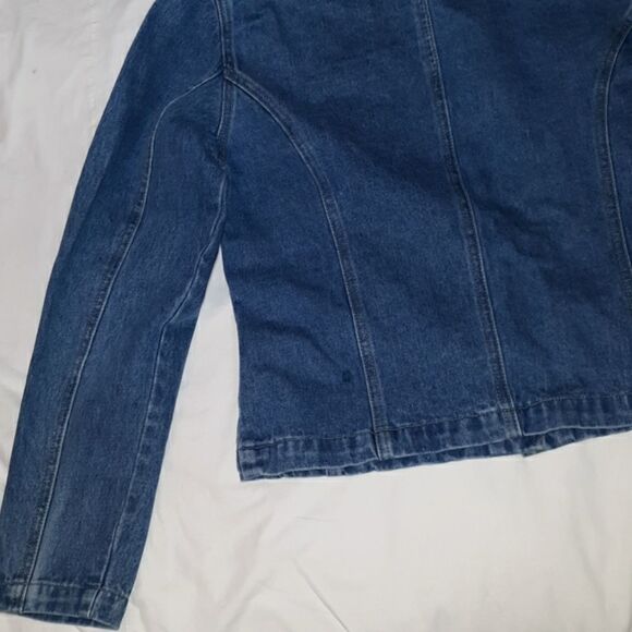 Vintage Crop Baccini Military Style Jean Jacket Lg - Picture 5 of 7